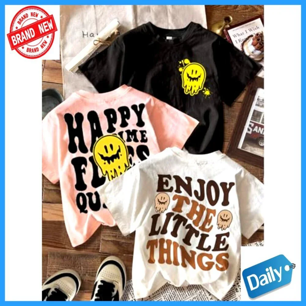 Girls 3-Piece Tee Set Short Sleeve Crew Neck Letter Print Summer Casual